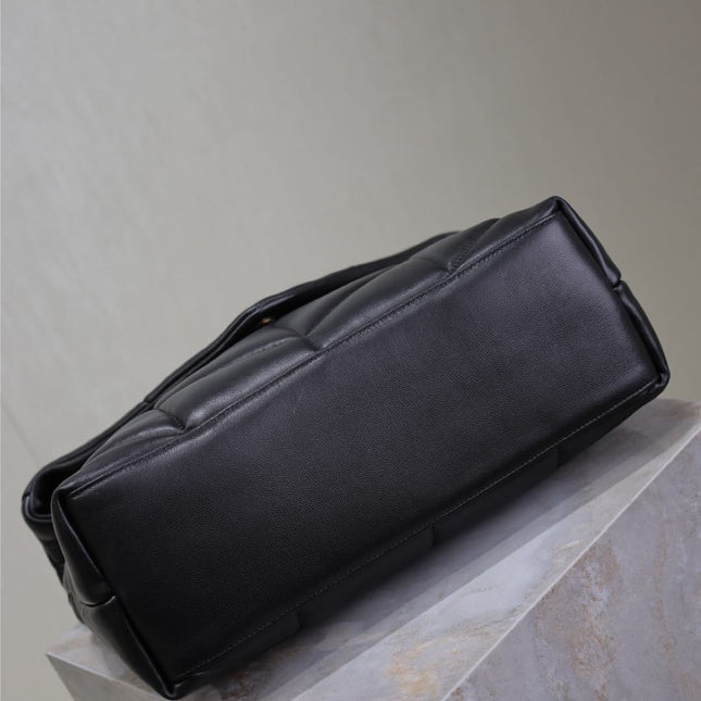 YSL 25S LOULOU PUFFER GM 35 IN BLACK CALFSKIN GOLD HARDWRE