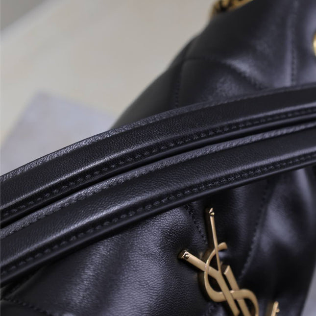 YSL 25S LOULOU PUFFER MM 29 IN BLACK CALFSKIN GOLD HARDWRE
