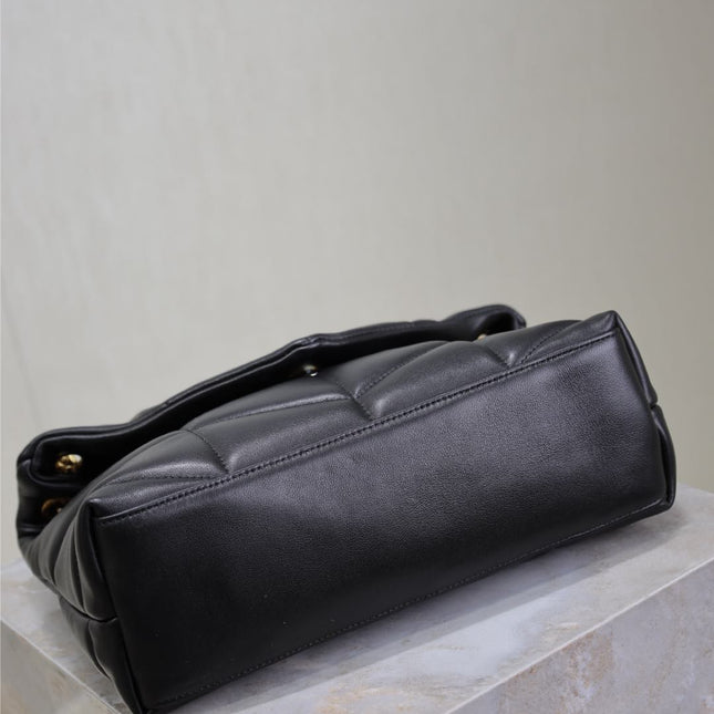 YSL 25S LOULOU PUFFER MM 29 IN BLACK CALFSKIN GOLD HARDWRE