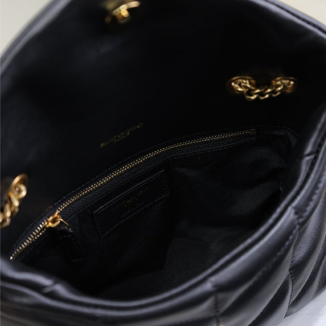 YSL 25S LOULOU PUFFER MINI 23 IN BLACK CALFSKIN GOLD HARDWRE