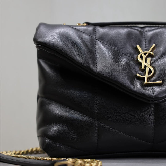 YSL 25S LOULOU PUFFER MINI 23 IN BLACK CALFSKIN GOLD HARDWRE