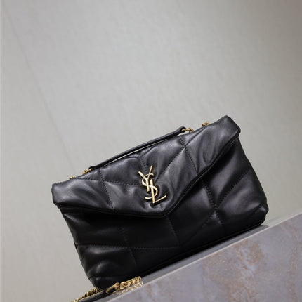 YSL 25S LOULOU PUFFER MINI 23 IN BLACK CALFSKIN GOLD HARDWRE