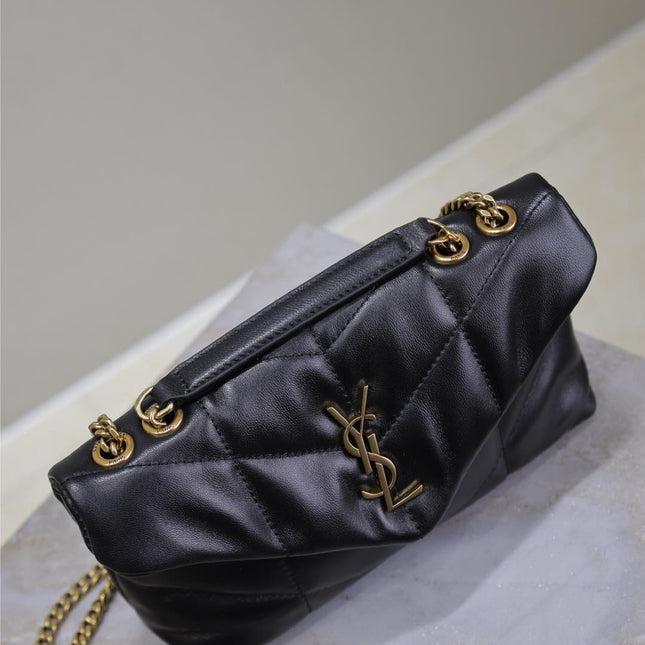 YSL 25S LOULOU PUFFER MINI 23 IN BLACK CALFSKIN GOLD HARDWRE