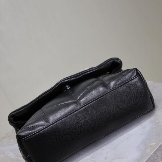 YSL 25S LOULOU PUFFER MINI 23 IN BLACK CALFSKIN GOLD HARDWRE