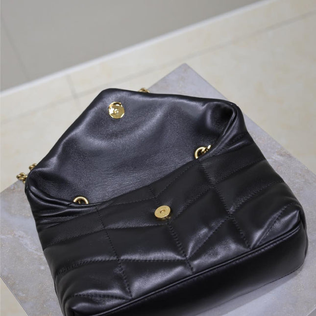 YSL 25S LOULOU PUFFER MINI 23 IN BLACK CALFSKIN GOLD HARDWRE
