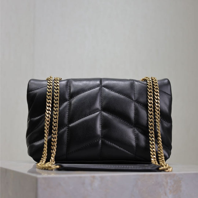 YSL 25S LOULOU PUFFER MINI 23 IN BLACK CALFSKIN GOLD HARDWRE