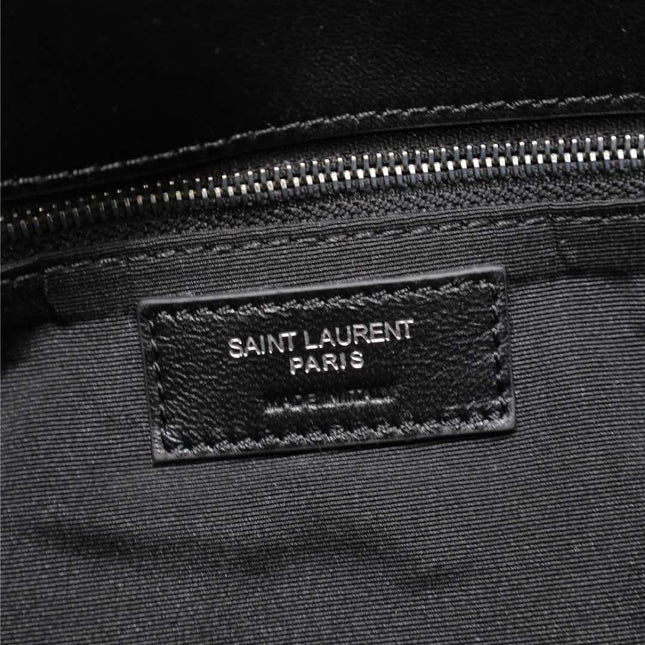 YSL 25S LOULOU PUFFER GM 35 IN BLACK CALFSKIN SILVER HARDWRE