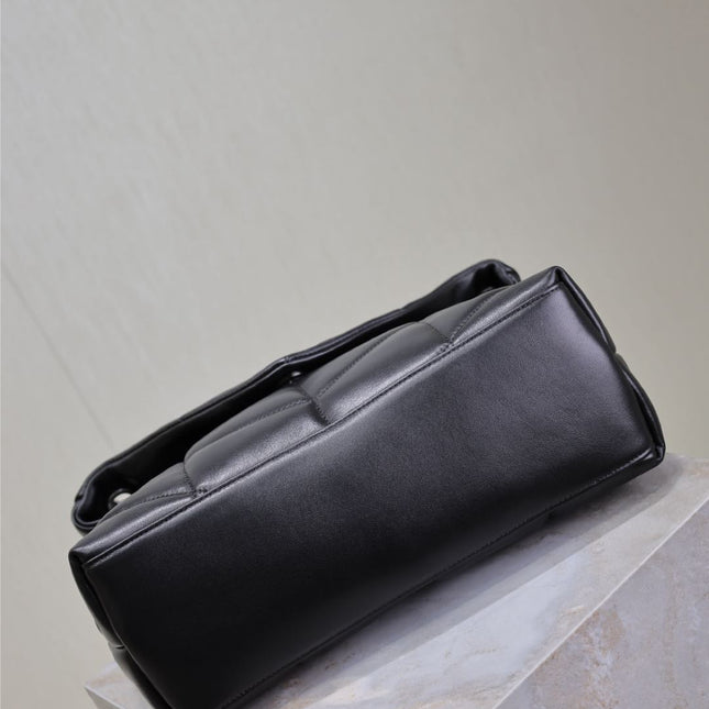 YSL 25S LOULOU PUFFER GM 35 IN BLACK CALFSKIN SILVER HARDWRE