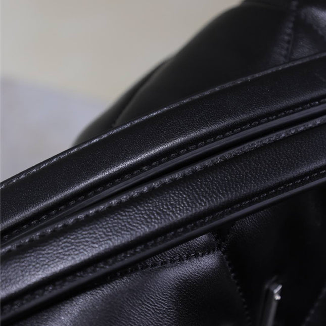 YSL 25S LOULOU PUFFER GM 35 IN BLACK CALFSKIN SILVER HARDWRE