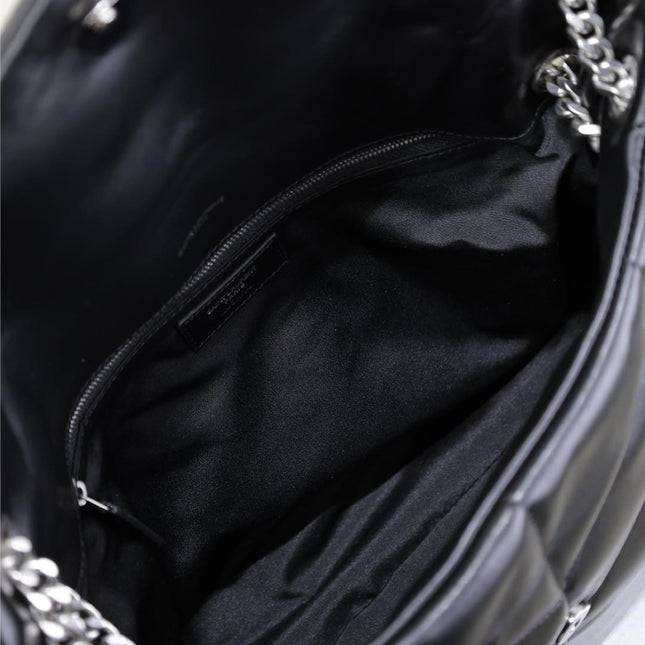 YSL 25S LOULOU PUFFER GM 35 IN BLACK CALFSKIN SILVER HARDWRE