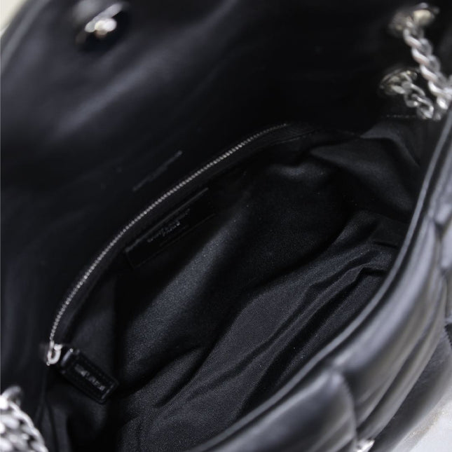 YSL 25S LOULOU PUFFER MM 29 IN BLACK CALFSKIN SILVER HARDWRE