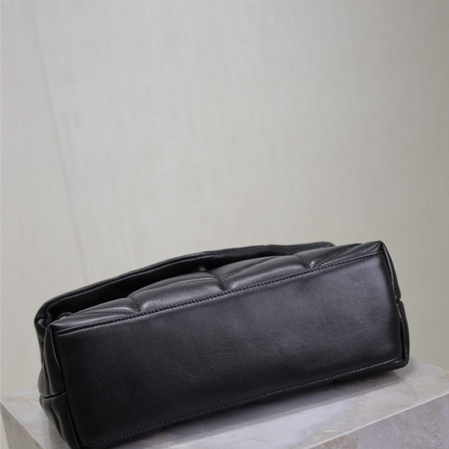 YSL 25S LOULOU PUFFER MM 29 IN BLACK CALFSKIN SILVER HARDWRE