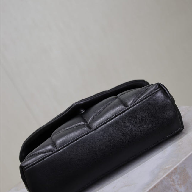 YSL 25S LOULOU PUFFER MINI 23 IN BLACK CALFSKIN SILVER HARDWRE