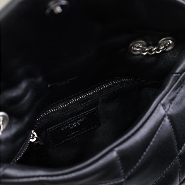 YSL 25S LOULOU PUFFER MINI 23 IN BLACK CALFSKIN SILVER HARDWRE