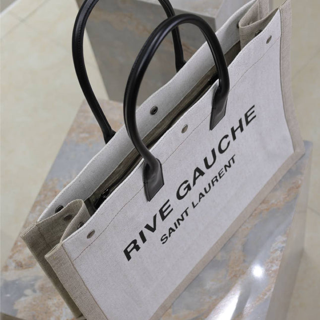 YSL 25S RIVE GAUCHE TOTE BAG 48 IN DUSTY GRAY CANVAS