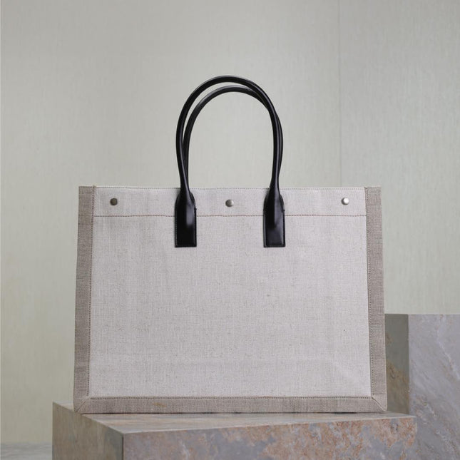 YSL 25S RIVE GAUCHE TOTE BAG 48 IN DUSTY GRAY CANVAS