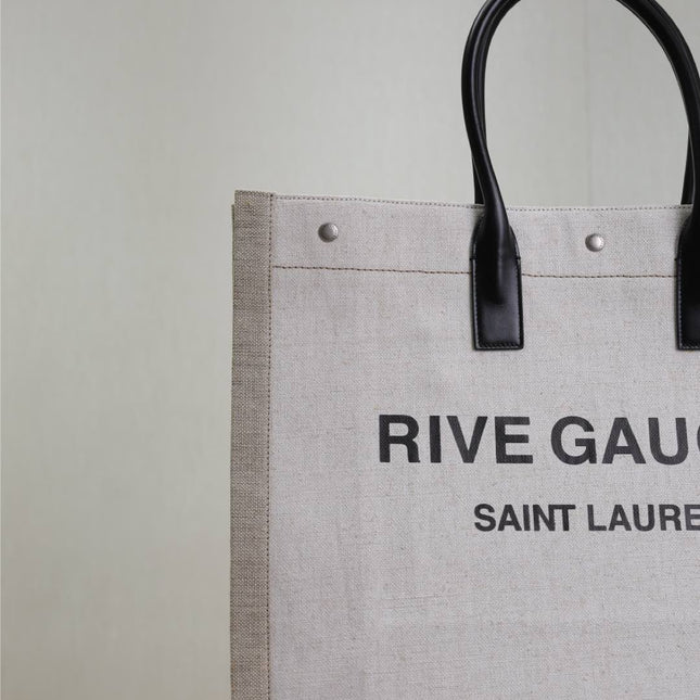 YSL 25S RIVE GAUCHE TOTE BAG 48 IN DUSTY GRAY CANVAS