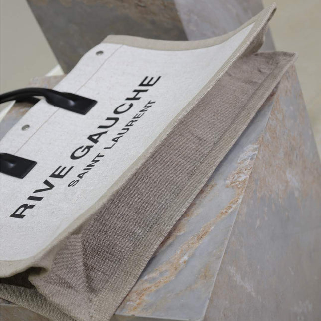 YSL 25S RIVE GAUCHE TOTE BAG 48 IN DUSTY GRAY CANVAS