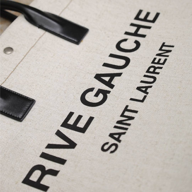 YSL 25S RIVE GAUCHE TOTE BAG 48 IN DUSTY GRAY CANVAS