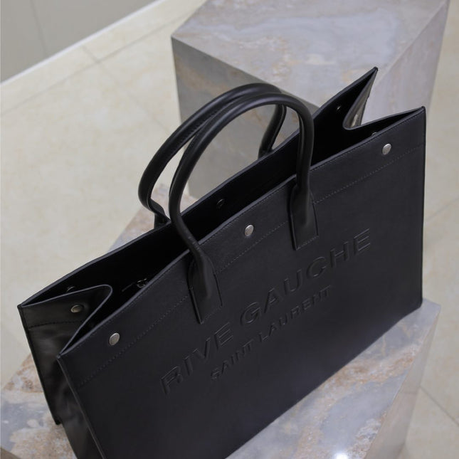 YSL 25S RIVE GAUCHE LARGE TOTE BAG 48 IN BLACK CALFSKIN