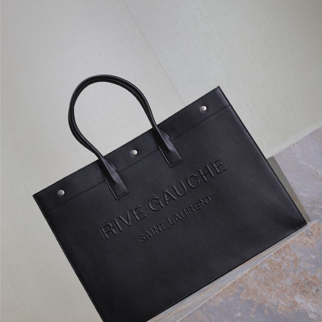 YSL 25S RIVE GAUCHE LARGE TOTE BAG 48 IN BLACK CALFSKIN