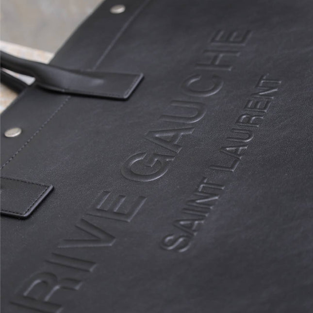 YSL 25S RIVE GAUCHE LARGE TOTE BAG 48 IN BLACK CALFSKIN