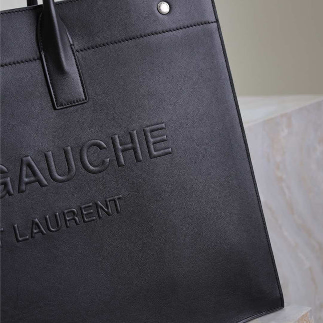 YSL 25S RIVE GAUCHE LARGE TOTE BAG 48 IN BLACK CALFSKIN