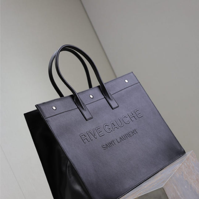 YSL 25S RIVE GAUCHE LARGE TOTE BAG 48 IN BLACK CALFSKIN