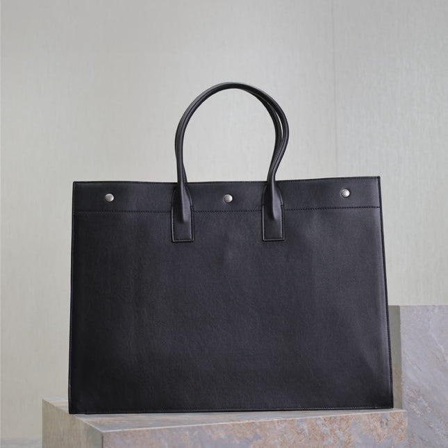 YSL 25S RIVE GAUCHE LARGE TOTE BAG 48 IN BLACK CALFSKIN