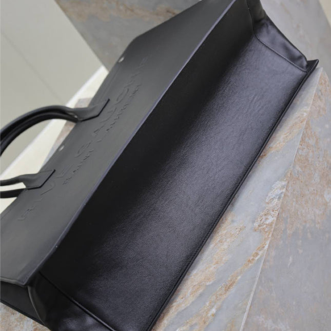 YSL 25S RIVE GAUCHE LARGE TOTE BAG 48 IN BLACK CALFSKIN