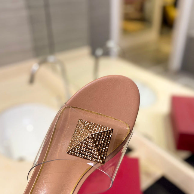 HIGH MULE 60MM IN CAMEL BEIGE SHEEPSKIN AND TRANSPARENT PVC