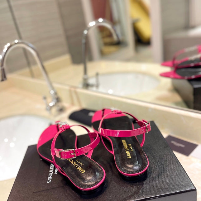 SL CASSANDRA SANDALS DEEP PINK POLISHED CALFSKIN