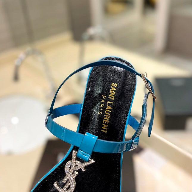 SL CASSANDRA SANDALS CERULEAN POLISHED CALFSKIN