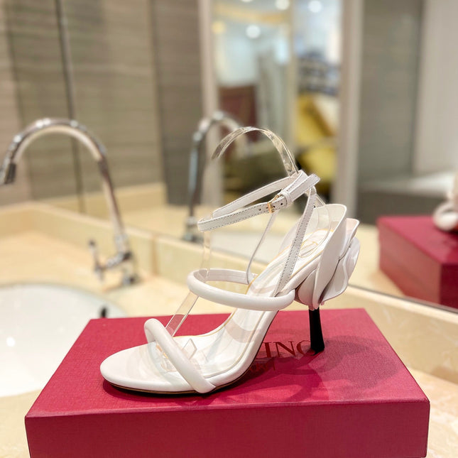 HIGH HEEL SANDAL 10 CM IN WHITE CALFSKIN