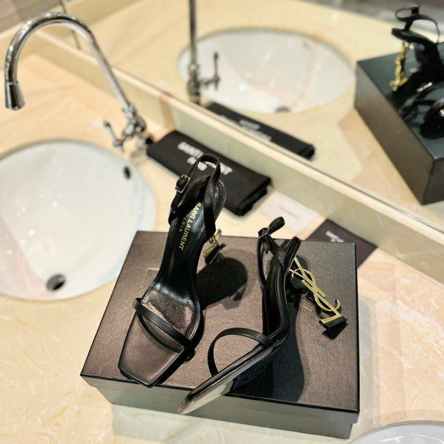 SL OPYUM SANDALS 80 BLACK AND GOLD CALFSKIN