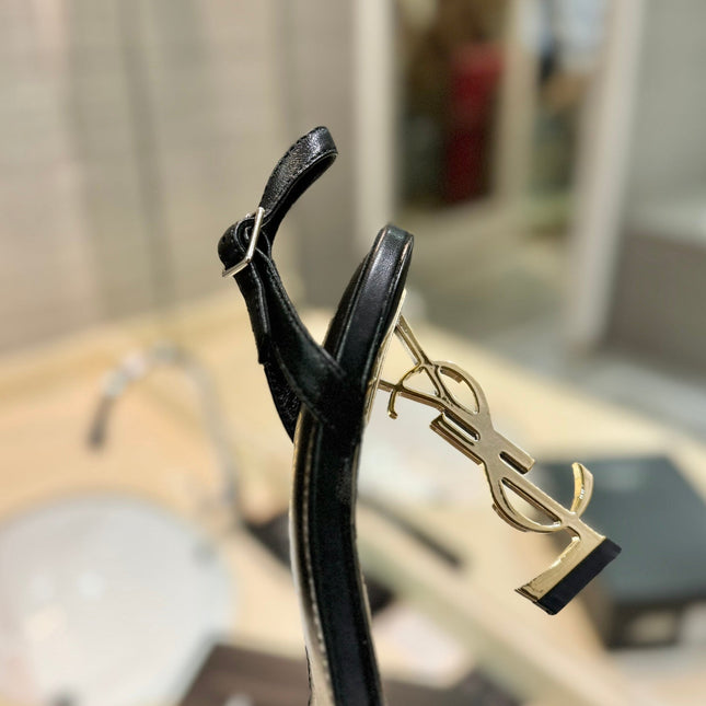 SL OPYUM SANDALS 80 BLACK AND GOLD CALFSKIN