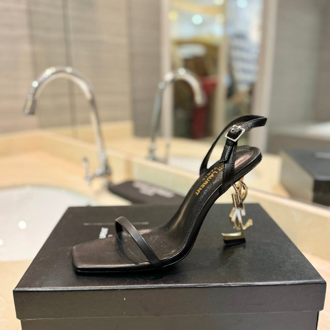 SL OPYUM SANDALS 80 BLACK AND GOLD CALFSKIN