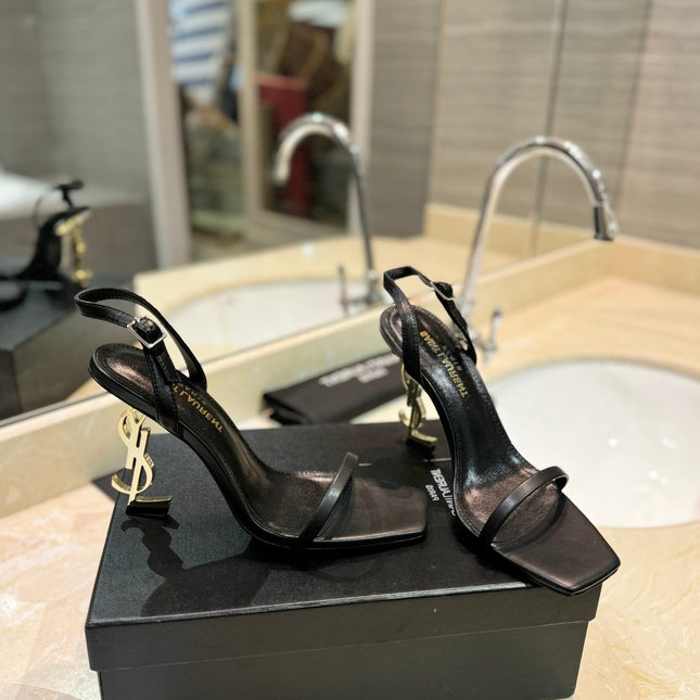 SL OPYUM SANDALS 80 BLACK AND GOLD CALFSKIN