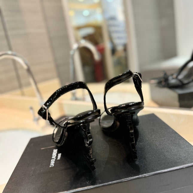 SL OPYUM SANDALS 80 BLACK CALFSKIN