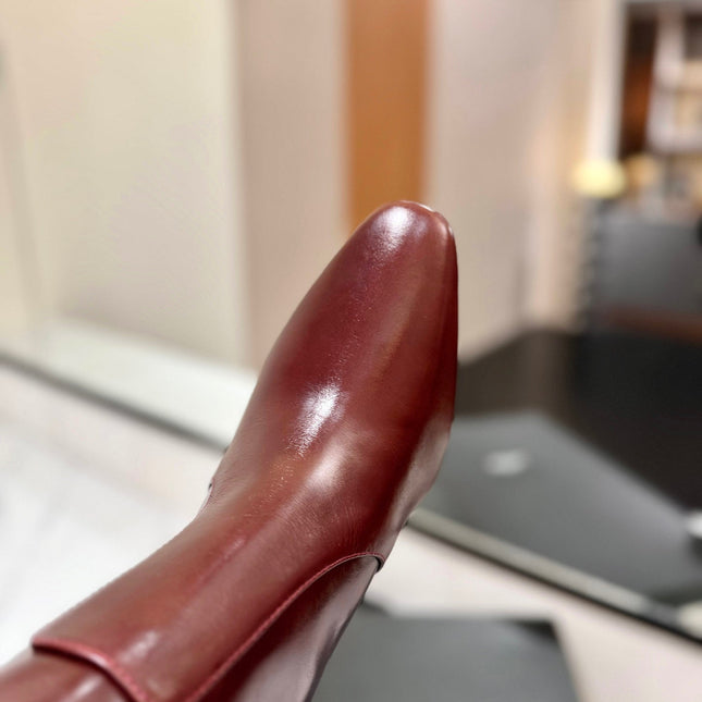 CLASSIC HIGH KNEE BOOTS IN BURGUNDY RED CALFSKIN