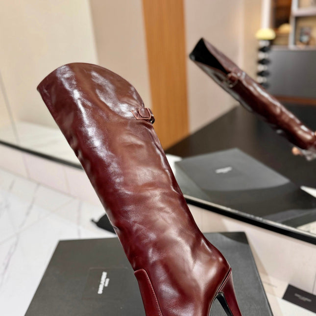 CLASSIC HIGH KNEE BOOTS IN BURGUNDY RED CALFSKIN