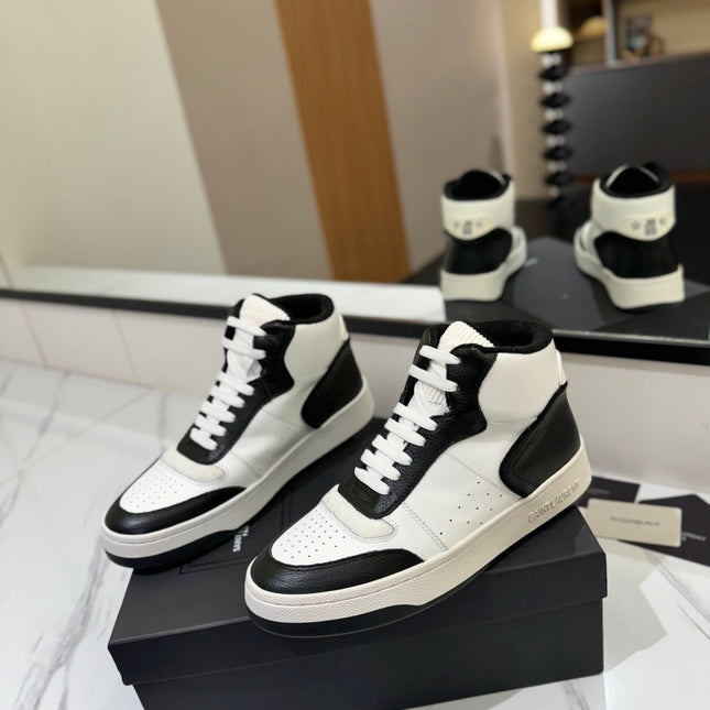 MID-TOP SNEAKERS IN WHITE MIX BLACK PERFORATED LAMBSKIN