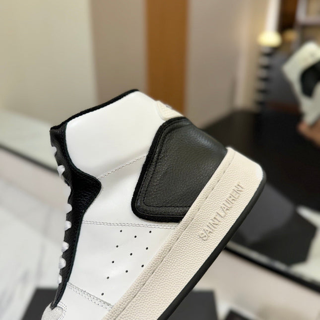 MID-TOP SNEAKERS IN WHITE MIX BLACK PERFORATED LAMBSKIN