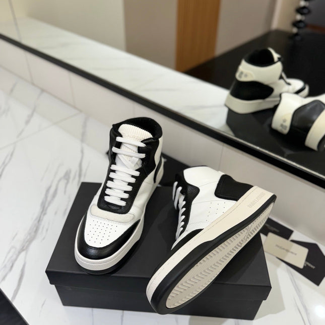 MID-TOP SNEAKERS IN WHITE MIX BLACK PERFORATED LAMBSKIN