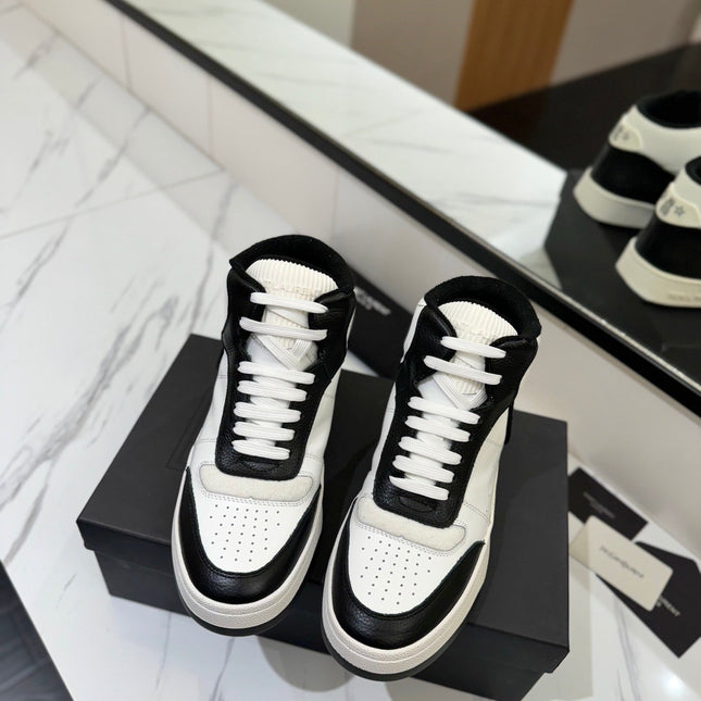 MID-TOP SNEAKERS IN WHITE MIX BLACK PERFORATED LAMBSKIN