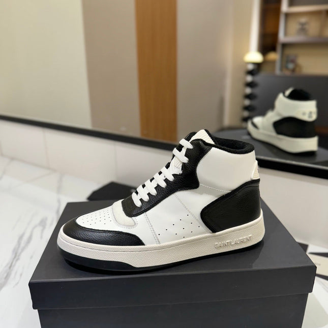 MID-TOP SNEAKERS IN WHITE MIX BLACK PERFORATED LAMBSKIN