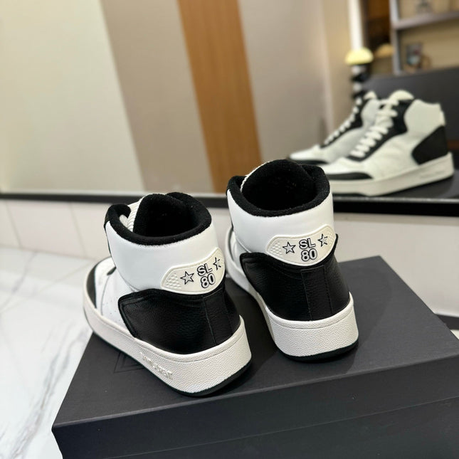 MID-TOP SNEAKERS IN WHITE MIX BLACK PERFORATED LAMBSKIN