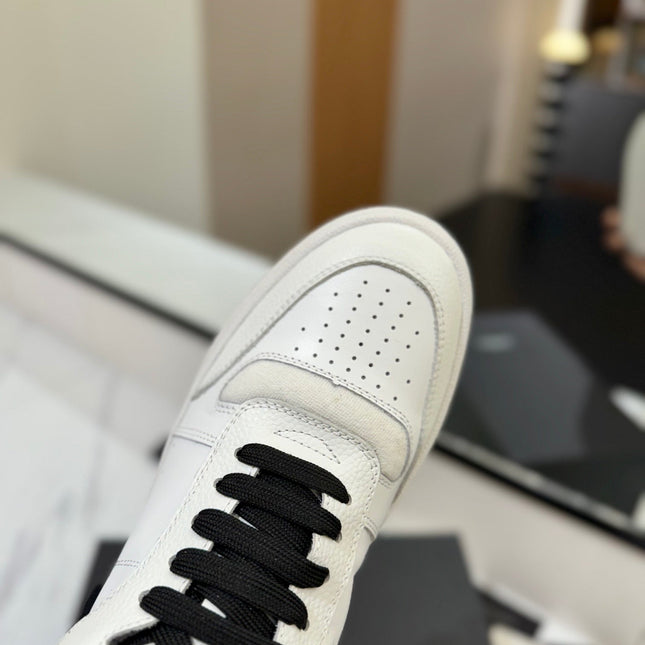 MID-TOP SNEAKERS IN WHITE AND BLACK TRIM PERFORATED LAMBSKIN