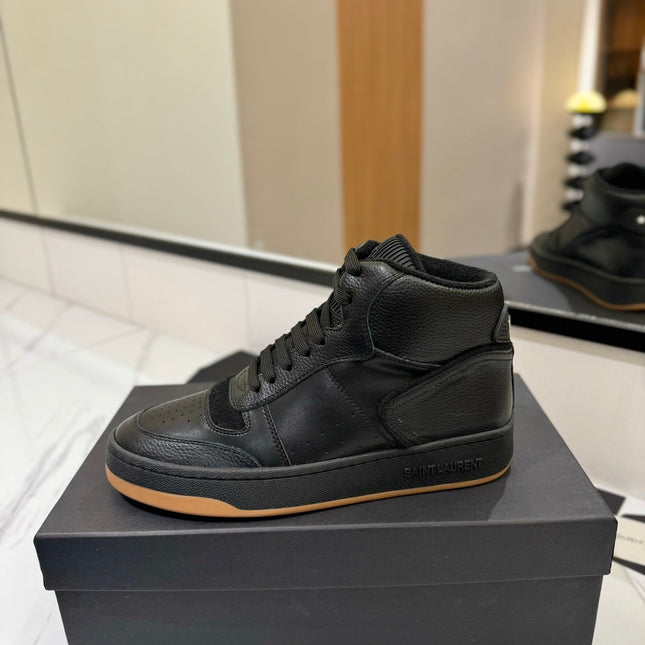 MID-TOP SNEAKERS IN BLACK PERFORATED LAMBSKIN