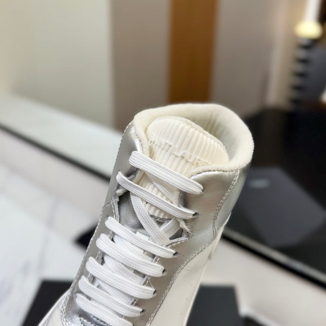 MID-TOP SNEAKERS IN SILVER MIX WHITE LAMBSKIN